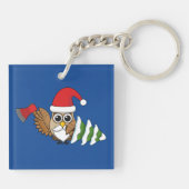 斧と雪の松の木のクリスマスフクロウ キーホルダー (裏面)