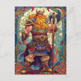 斧を持つバイキング戦士 北欧神話 コミック ポストカード
