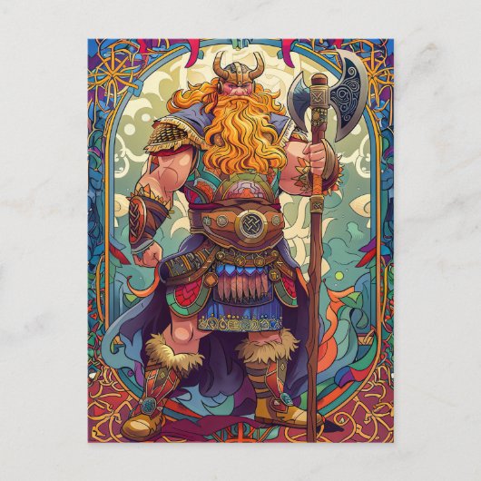 斧を持つバイキング戦士 北欧神話 コミック ポストカード (正面)