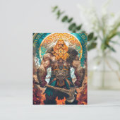 斧を持つバイキング戦士 北欧神話 コミック ポストカード (スタンド正面)