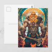 斧を持つバイキング戦士 北欧神話 コミック ポストカード (正面/裏面)