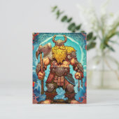 斧を持つバイキング戦士 北欧神話 コミック ポストカード (スタンド正面)