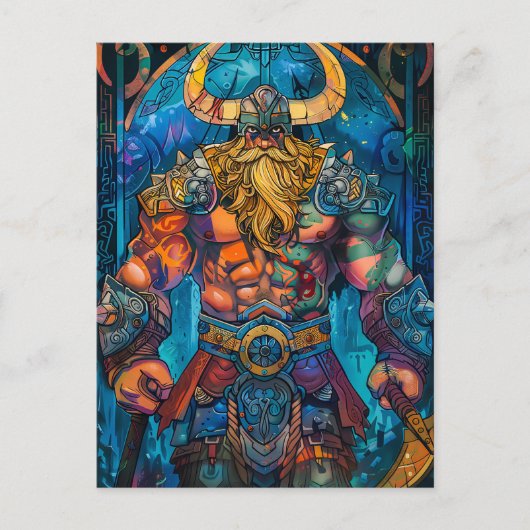 斧を持つバイキング戦士 北欧神話 コミック ポストカード (正面)