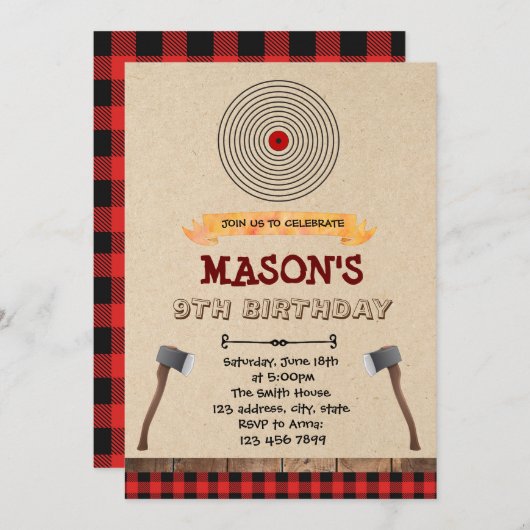 斧投げパーティーのご案内 招待状 (正面/裏面)