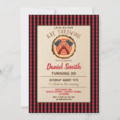 斧投げ誕生日おもしろい木材ランバージャック格子 招待状 (正面)