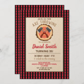 斧投げ誕生日おもしろい木材ランバージャック格子 招待状 (正面/裏面)