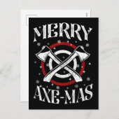 斧投げ・薪割り・ログカッターのユーモアあふれるクリスマス「メリー・アクス・マス」 シーズンポストカード (正面/裏面)