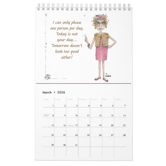 断ユーモアのある定的な女性がスケッチで言う カレンダー (3月 2026)