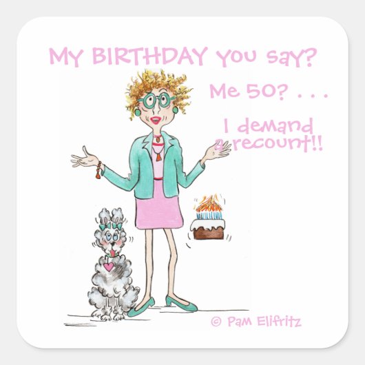 断定的な女性は50年の再集計の漫画を要求 スクエアシール (正面)