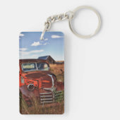 断念された農場が付いている錆つくオレンジごまかしのトラック キーホルダー (裏面)