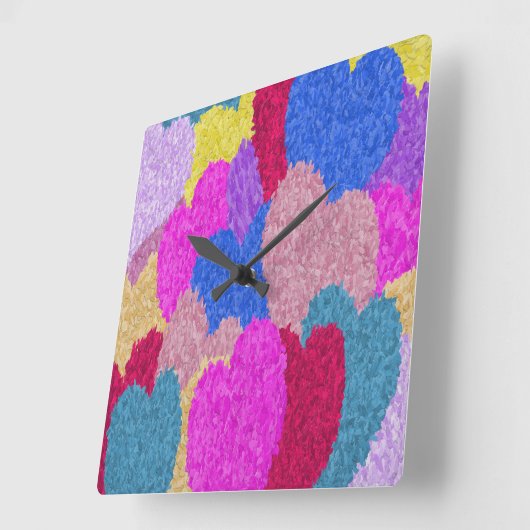 断片化されたハート絵画抽象芸術 スクエア壁時計 (傾斜)