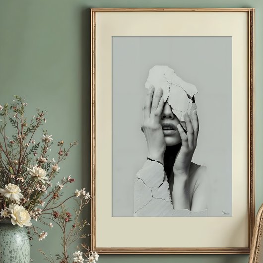 断片化された静寂 – 超現実的な亀裂のポートレート ポスター