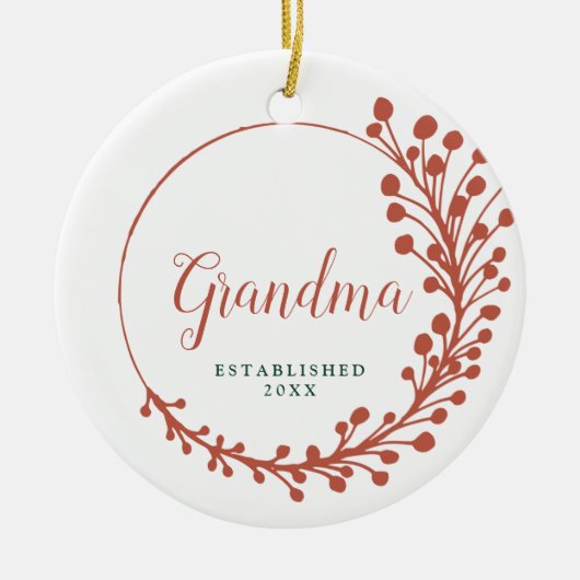 新おばあちゃん設立ファーンパーソナライズされたリース セラミックオーナメント (正面)
