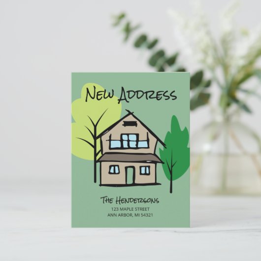 新おもしろいしい住所の引越し案内はがき ポストカード (スタンド正面)