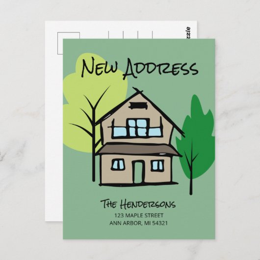 新おもしろいしい住所の引越し案内はがき ポストカード (正面/裏面)