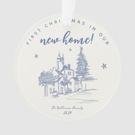 新お洒落しい家で第1クリスマスを走る オーナメント (正面)