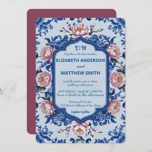 新お洒落カジュアルロマンチ結婚ック 招待状 (正面/裏面)