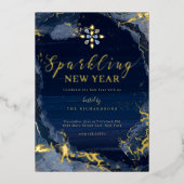 新きらめく年イブパーティーネイビー金ゴールド水色 箔シーズンカード (正面)