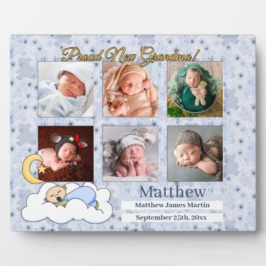 新しいおばあちゃんの写真コラージュ6ベビー写真ブループラク フォトプラーク (正面)