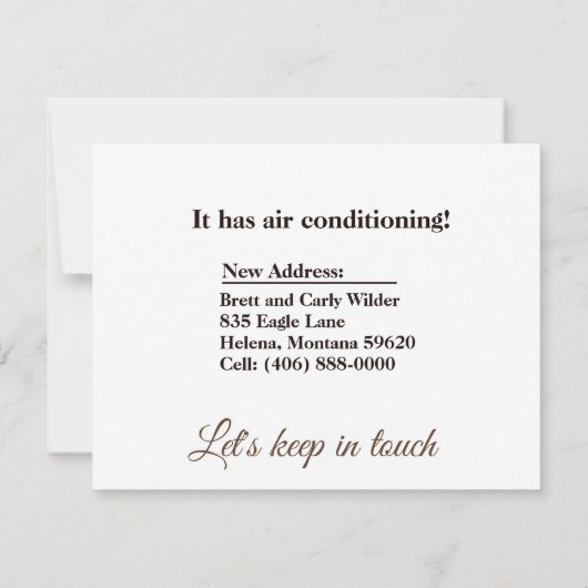 新しいおもしろいアドレスの発表素朴 ノートカード (裏面)