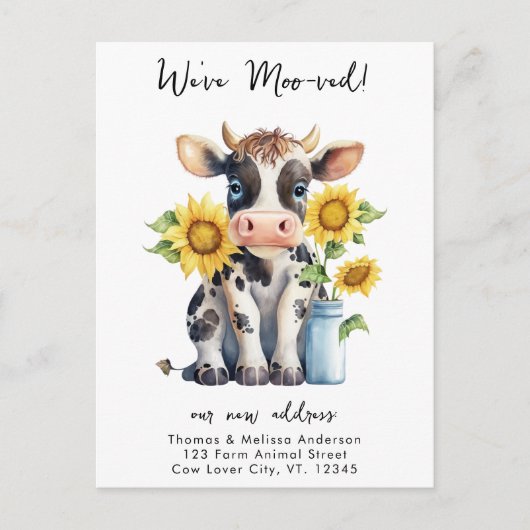 新しいおもしろいアドレスモーかわいい牛の移動 案内ポストカード (正面)