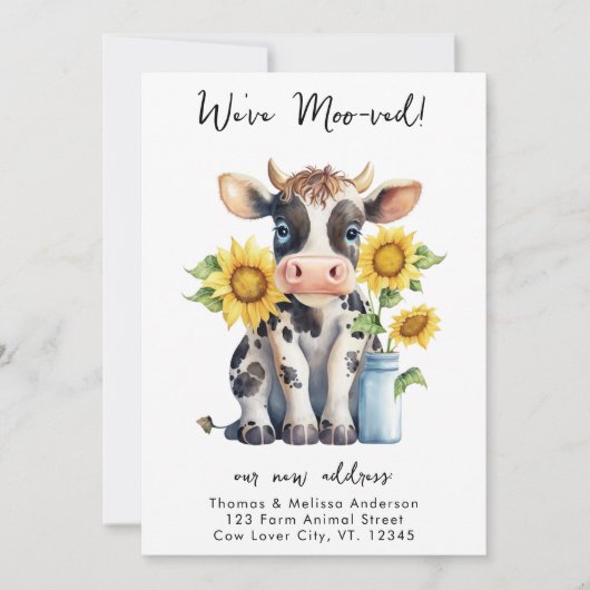 新しいおもしろいアドレスモーかわいい牛の移動 案内状 (正面)