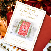 新しいお家のホリデー 赤い水彩のドア シーズンカード