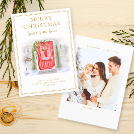 新しいお家のホリデー 赤い水彩のドア シーズンカード