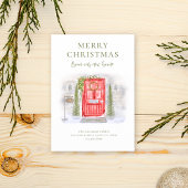 新しいお家のホリデー 赤い水彩のドア シーズンカード