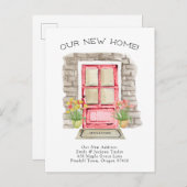 新しいお家 - かわいい新住所の水彩ドア 案内ポストカード (正面/裏面)