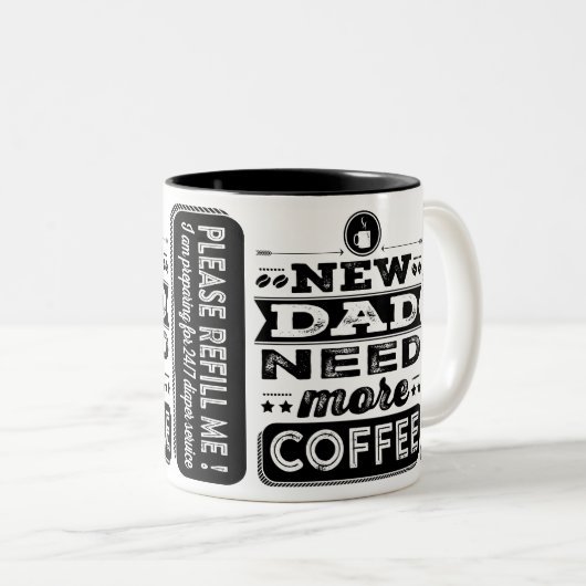 新しいお父さんもっとコーヒーおもしろいが必要（新しいお父さん） ツートーンマグカップ (正面右)
