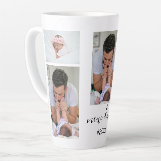新しいお父さん5人の写真のコラパーソナライズされたージュ カフェラテマグ (左アングル)