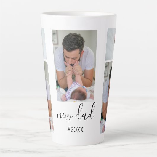 新しいお父さん5人の写真のコラパーソナライズされたージュ カフェラテマグ (正面)