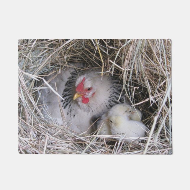 新しいひよこを持つ母雌鶏 ドアマット (正面)