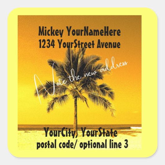 新しいアドレスのパームツリーの移動 スクエアシール (正面)