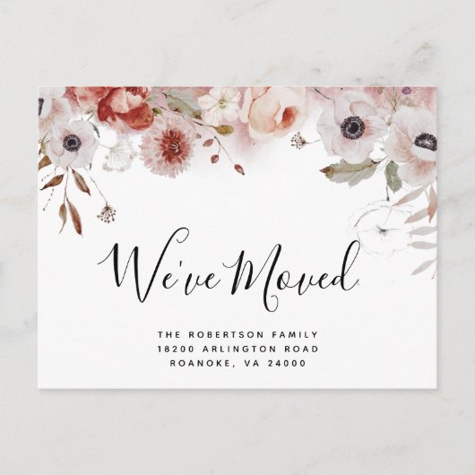 新しいアドレスのムーディフローラ紅葉の移動 案内ポストカード (正面)