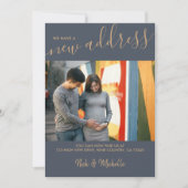 新しいアドレスの写真とスエレガントクリプトの青い移動 案内状 (正面)