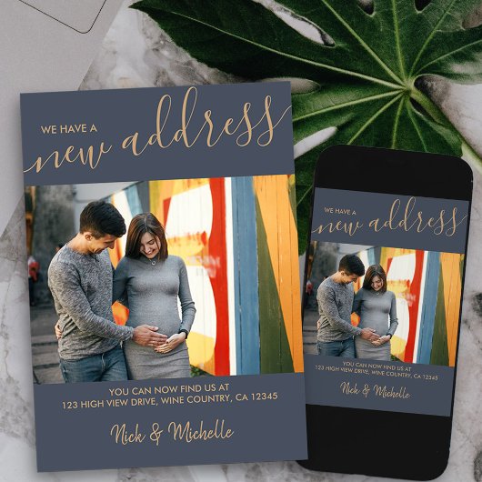 新しいアドレスの写真とスエレガントクリプトの青い移動 案内状