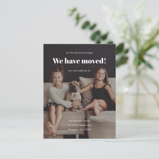 新しいアドレスの写真の発表を移動 ポストカード (スタンド正面)