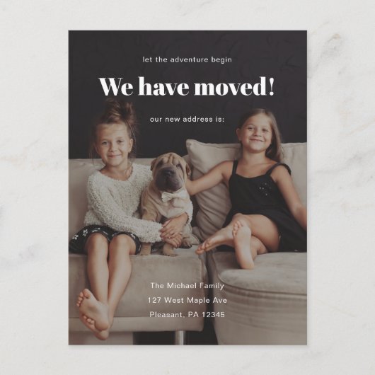 新しいアドレスの写真の発表を移動 ポストカード (正面)