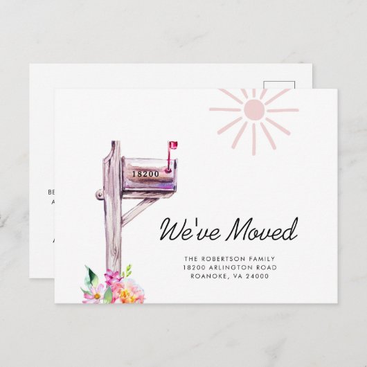 新しいアドレスの水色メールボックスの移動 案内ポストカード (正面/裏面)