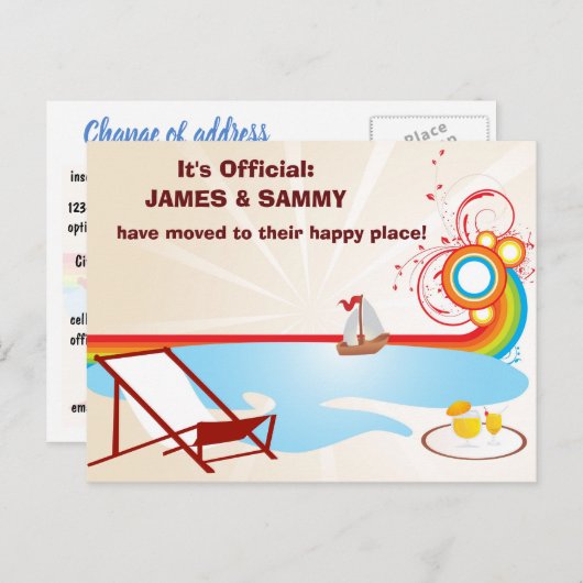 新しいアドレスの移動ビーチ 案内ポストカード (正面/裏面)