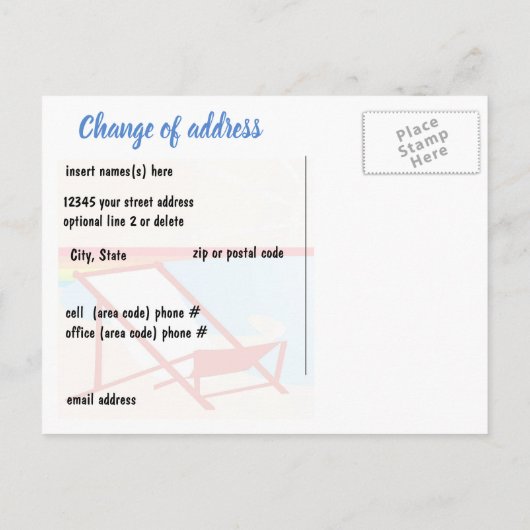 新しいアドレスの移動ビーチ 案内ポストカード (裏面)