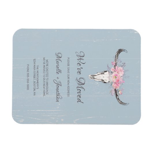 新しいアドレスの移動素朴cowスカルBohoフローラ マグネット (横)