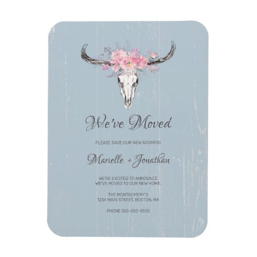 新しいアドレスの移動素朴cowスカルBohoフローラ マグネット (縦)