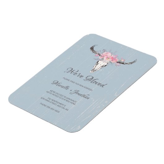 新しいアドレスの移動素朴cowスカルBohoフローラ マグネット (左側)