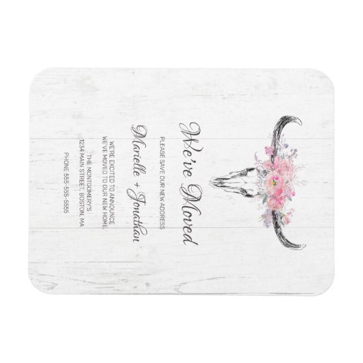 新しいアドレスの移動素朴cowスカルBohoフローラ マグネット (横)