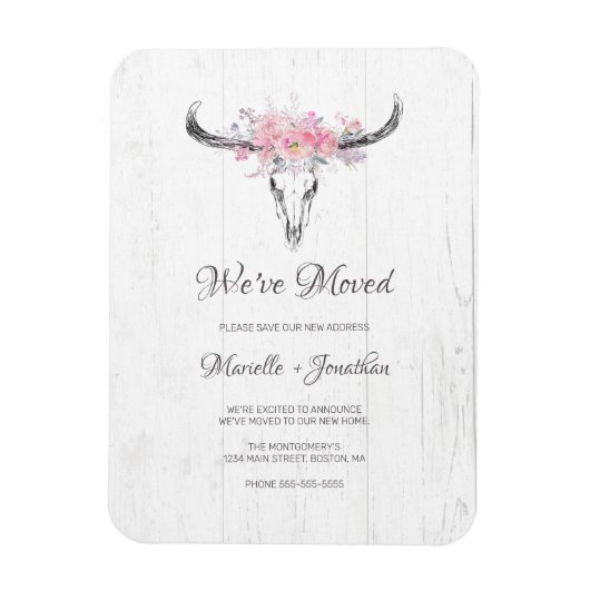 新しいアドレスの移動素朴cowスカルBohoフローラ マグネット (縦)