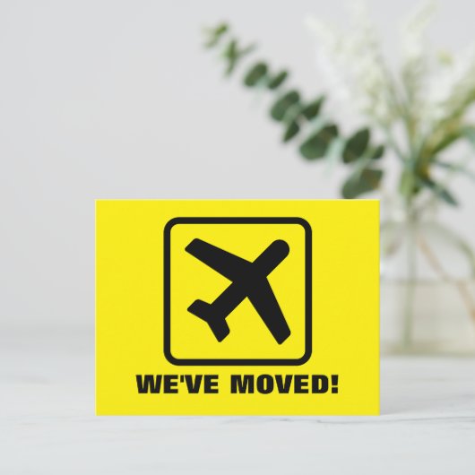 新しいアドレスの飛行機移動はがきを移動した 案内ポストカード (スタンド正面)