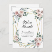 新しいアドレスほこりっぽいピンクのフローラユーカリ移動 案内ポストカード (正面/裏面)
